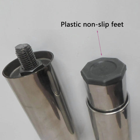Heavy Duty Stainless Steel Furniture Legs Set With Adjustable Cabinet Feet showing plastic non-slip feet and screw top