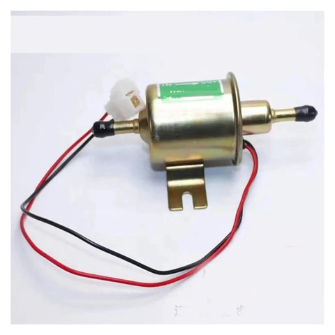 12 Volt Universal Electric Fuel Pump HEP02A Low Pressure Inline Assembly with metal housing and wires for direct swap.