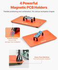 4 powerful magnetic PCB holders on heavy-duty steel base for Magnetic Helping Hands Soldering Station With 3X LED Magnifying Lamp.