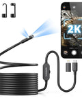 2K Endoscope With Light, Dual Lens Borescope, 2560x1440P Clarity, 16.5ft Flexible Snake Cable connected to smartphone