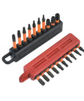 Rubber Drill Bit Organizer Strip With Carabiner, 10 Slot Storage for Quarter Inch Hex Shanks, black and red rubber design