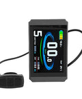 KT LCD8H Electric Bike Display Panel With USB Port And 5 Pin Connector, full color screen showing speed and battery, bike handlebar controls.