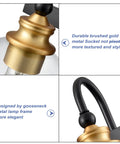 Close-up of durable brushed gold socket and gooseneck frame on Globe Glass Shade 4 Light Wall Sconce for Bathroom Vanity