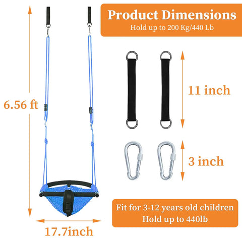 Indoor Outdoor Handmade DIY Net Swing For Kids With Adjustable Rope dimensions and parts display