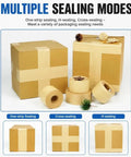 Electric Water Activated Tape Dispenser And Kraft Paper Tape Cutter With Instant Heater For Heavy Duty Shipping Sealing mode examples on packages.