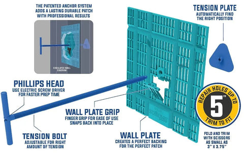 All In One Drywall Repair Kit With Wall Plate, Two Patch Compound Bags, Dual Grit Sanding Block And Trowel For Quick Hole Repair