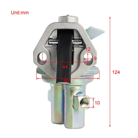 Fuel Pump Replacement For John Deere Tractors RE42211 RE43274 with dimensions in millimeters, top view