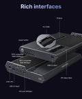 Heavy Duty Dual Mode Usb4 And OcuLink Egpu Dock With Straight Up 80Gbps Speeds Integrated M2 Nvme Bay showing rich interface options on the back.