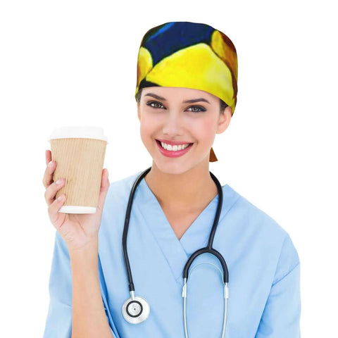 Breathable Work Cap With Upgraded Protection For Hair, Keeps Frizz At Bay, Super Lightweight And Packable, worn by nurse with coffee