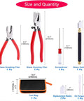 Glass Cutting Tools Set For DIY Projects Glass Cutter Kit With Running Pliers And Breaking Pliers Stained Glass Tools With Curved Jaws In Zipper Bag Replacement Blades Included displayed with tool sizes.