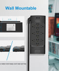 Wall-mountable Ultimate Home Office Power Strip With USB Ports And 12 Outlets And 4 USB Chargers, 2700 Joules Surge Protection