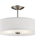 14 Inch 3 Light Semi Flush Mount Ceiling Light Fixture in Brushed Nickel with Satin Etched White Diffuser and White Microfiber Shade