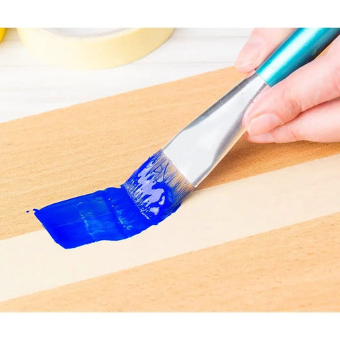 Low Tack Masking Tape for Delicate Surfaces, 2 Rolls, 1 Inch By 55 Yards used on wood with blue paint being brushed on