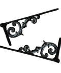 Heavy Duty Corner Braces Pair Rock Solid Wall Shelf Brackets 9 Inch By 3 7 Inch Top Tier Black Metal Triangle Support L Brackets with ornate design.