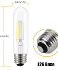 Vintage Edison Style LED Tube Bulbs T10 4000K Daylight 4W Dimmable With E26 Base, clear glass close-up with dimensions