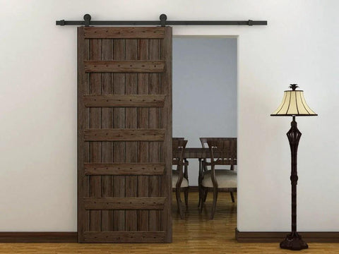 Vintage Kate Sliding Barn Door Hardware Kit For One Door, 8 Foot Track With 2 X 1220mm Rails, Top Mounted Rollers, Classic Style Installed