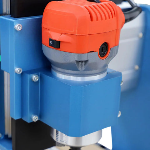 Heavy Hitting 3 Axis CNC Router Machine With 500W Air Cooled Spindle showing precision spindle close-up for wood acrylic plastic carving.