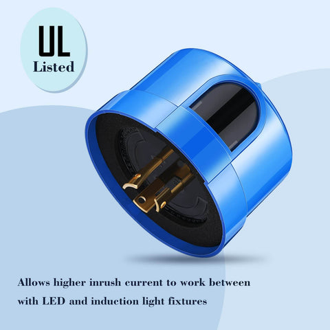Three Pack Photocell Twist Lock Auto On Off Sensor Switch for Outdoor Lighting Dusk to Dawn Light Control, blue casing