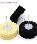 Sisal And Pig Hair Polishing Brush Wheel That Flips The Switch On Rotary Drill Woodworking Buffing For Fast Waxing Shine and Detail Jobs On Jade Wenwan Or Hard Surfaces In A Snap - yellow and black brush heads.