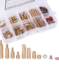 Brass M3 Standoff Kit With Screws, Washers, Nuts, And Hex Spacers For 140 Piece Electronics Hardware Set For Circuit Boards And Computer Connectors Durable Slick DIY Project Kit. Brass M3 standoffs in organizer box