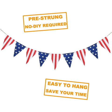 All American Stars And Stripes Flag Bunting Garland Triangle Banner Pre-Strung 5x7 Inch Flags On An 8.2 Ft Rope