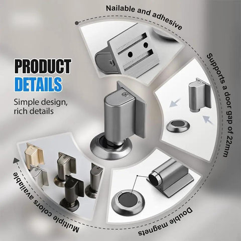 Magnetic Door Stop Heavy Duty Wedge With No Drill Install Kit, multiple colors, simple and rich design details visible.