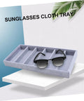 Solid Six Grid Sunglasses Storage Plate And Jewelry Display Box For Women Totally Fresh Fashion Organizer With Scratch Proof Surface, gray compartments with sunglasses.