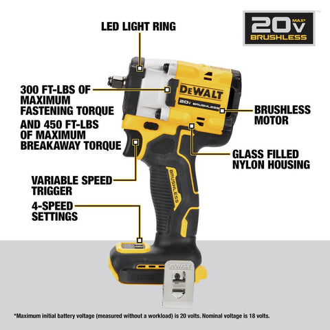 Atomic 20V Max Three Eighths Inch Cordless Impact Wrench With Hog Ring Anvil Tool Only Four Speed Settings Up To 300 ft-lbs Max Torque