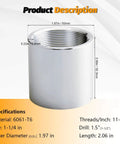 Beefy 1-1/4 Inch NPT Threaded Full Coupling Aluminum 6061-T6 Schedule 40 Pipe Fitting With Female Threads, side view