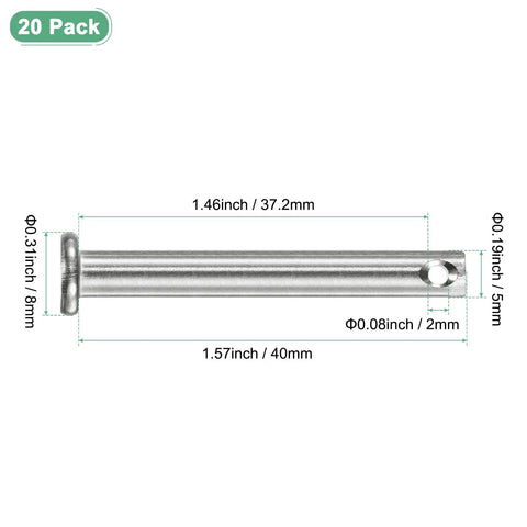 20 Pack Single Hole Clevis Pins M5 X 40mm 304 Stainless Steel Flat Head Fasteners For Mechanical Linkage Fixed Parts Ship Rigging Hinge Pins