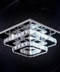 Crystal Square Ceiling Light Chandelier With Modern LED Flush Mount Two Layer Design, polished stainless steel, K9 crystals