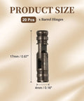 Close-up of a single brass cylinder 4x17mm hinge from the 20 Pack Concealed Barrel Hinges for jewelry boxes, black finish.
