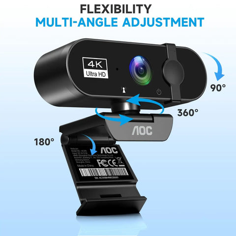 Plug And Play 4K Webcam Delivers Pristine Video Clarity And Smooth Audio For Stress Free Streaming, featuring multi-angle adjustment design.
