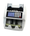 Slick High Performance Money Counter With Digital Lcd Display showing mixed bills ready for sorting and cash tally.