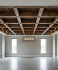 Spacious interior with heavy duty reactive weatherwood stain ceiling, perfect for showcasing cabinetry and flooring.