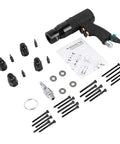 Pneumatic Rivet Nut Gun With Infinite Speed Control And Silenced Exhaust Air Rivet Nut Setter Tool with 4 heads and accessories.