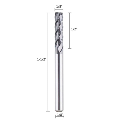 Four Flute Carbide End Mill One Eighth Inch Cutting Diameter One Half Inch Cutting Length Upcut Spiral Router Bit CNC Cutter