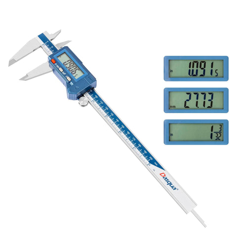 8 Inch Digital Caliper IP54 Stainless Steel Water Resistant With Large LCD Display, Pro Grade Inch Metric Fraction Switch shown in close-up view
