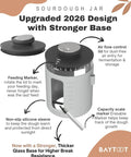 Sourdough Starter Jar Kit with 33 oz capacity, thick glass base, airflow lid, feeding marker, and spatula for home baking.