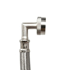 Close-up of Steam Dryer Hose Installation Kit 4 Ft Stainless Steel Flexible Connector with brass fitting detail.