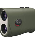Top Notch Golf And Hunting Rangefinder Up To 1200 Yards With 7x Magnification Slope Switch For Tournament Legal Readings Magnetic Pole Mount Vibration Alerts IPX44 Waterproof Rechargeable Battery Green, green rangefinder front view