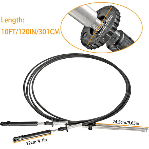 2 Pack 10Ft Throttle Shift Remote Control Cable Replacement For Johnson Evinrude OMC Boats, black marine grade cable.
