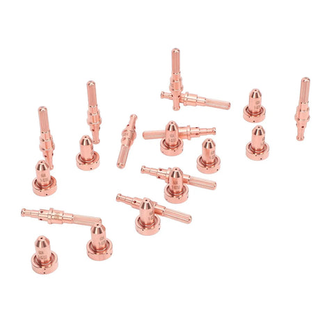 Top Quality Brass Plasma Cutting Torch Consumables Electrode And Nozzle Tips For SL60 SL100, 10 electrode and nozzle tips arrangement.