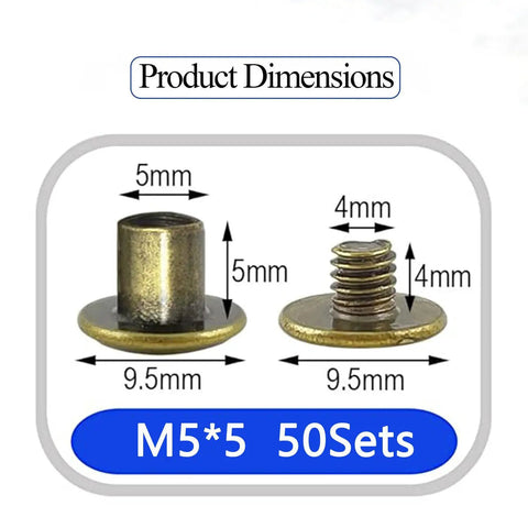 Top Shelf Bronze Chicago Screws M5 5Mm Fifty Piece Rivet Kit For Leather Crafting Bindery Work And Repair Jobs Quick Spin Design dimensions shown