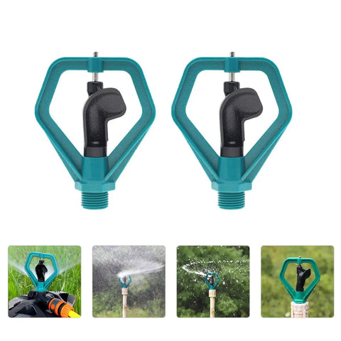 Two Pack Automatic Lawn Sprinklers For Garden Irrigation System That Keeps Lawns Green On Auto Pilot, black and teal design