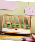 Vintage Brass Caster Plates With Rock Solid Swivel Wheels 2 Inch Heavy Duty Four Pack Smooth Rolling Furniture Bottoms And Workbench Gear Total Shop Essential attached to a crib with a green mattress.