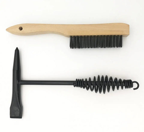 Heavy Duty Welding Chipping Hammer With Coil Spring Handle For Shock Absorption, 10.5 Inch Overall Length, Black, with wire brush