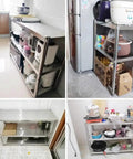 Top Shelf 3 Tier Stainless Steel Media Cart For Home Entertainment Setup Zero Sweat Audio Video Gear Stand Game Console Rack Soundbar Mount And Receiver Display in kitchen with various appliances.