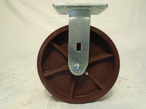 Set Of Four 8 By 2 Inch Heavy Duty Casters With Kingpinless Ductile Steel Wheels Delivering 2000 Lb Capacity Each Featuring Roll Like Butter Bearings 2 Swivel 2 Rigid For Rock Solid Tool Cart Builds, showing a single caster wheel front view.