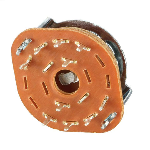 Rad 2 Pole 4 Position Band Selector Rotary Switch for Radio TV, 9mm mount, 6mm shaft, showing 10 pins and contact details on base